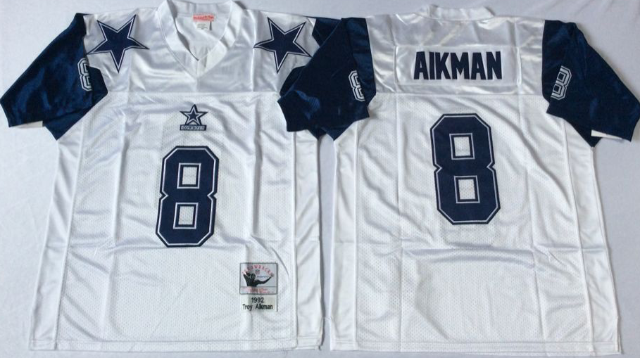 Men NFL Dallas Cowboys #8 Aikman white Mitchell Ness jerseys->dallas cowboys->NFL Jersey